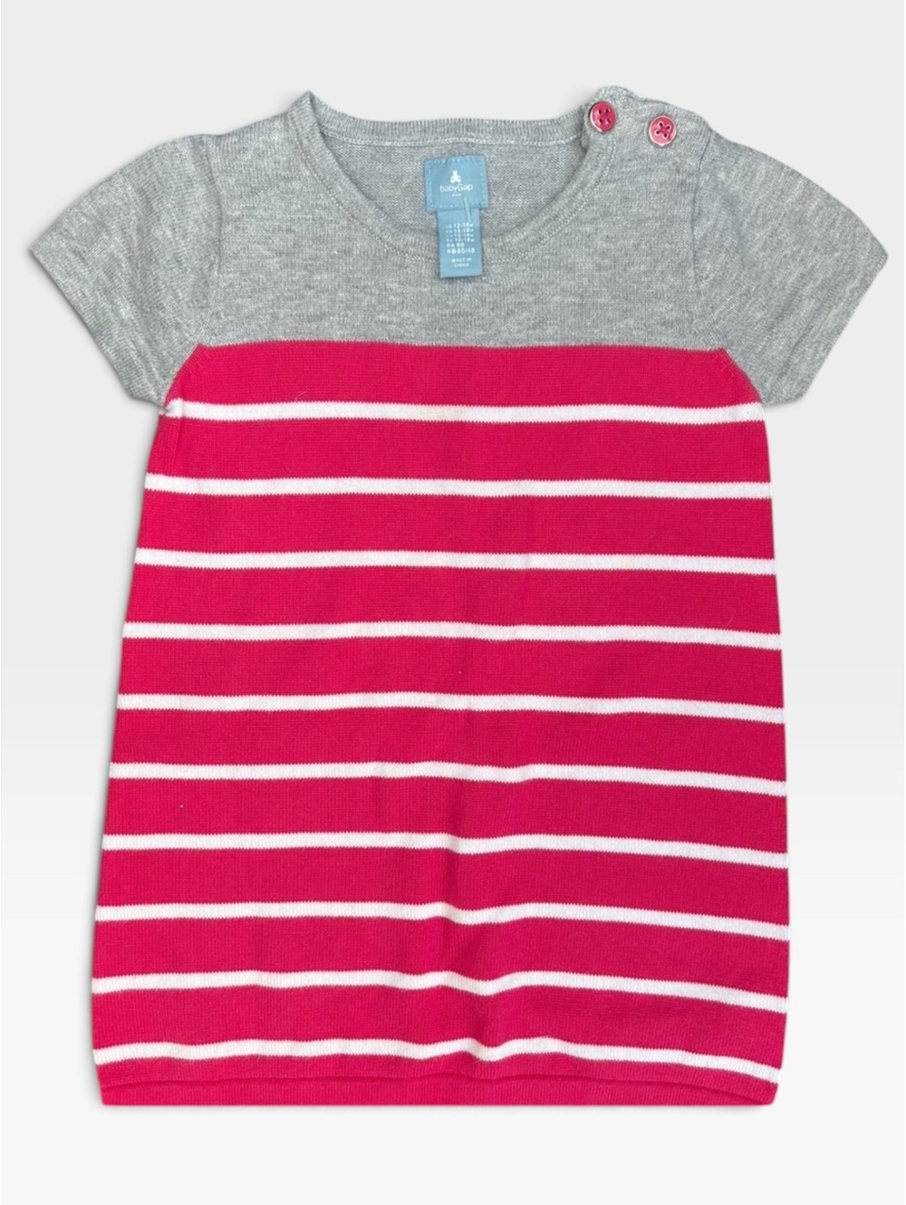 Baby Gap Pink Stripe Sweater Dress Short Sleeve Grey Colorblock 12-18 Months EUC